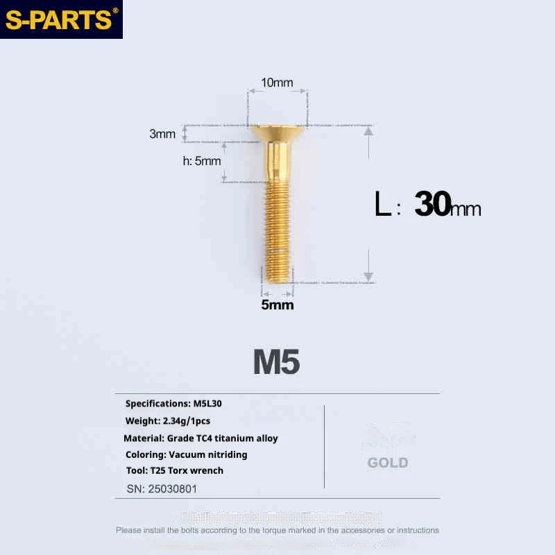 S-PARTS Countersunk Head Series M5 L06-55mm Titanium Screws