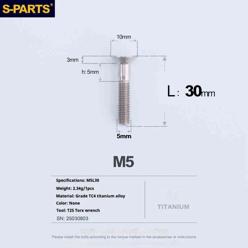 S-PARTS Countersunk Head Series M5 L06-55mm Titanium Screws