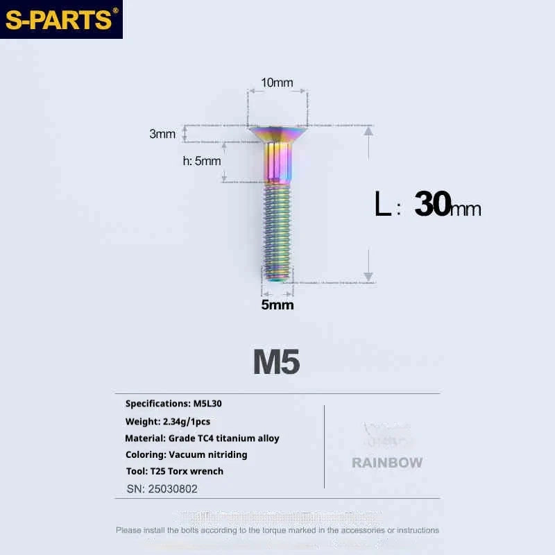 S-PARTS Countersunk Head Series M5 L06-55mm Titanium Screws