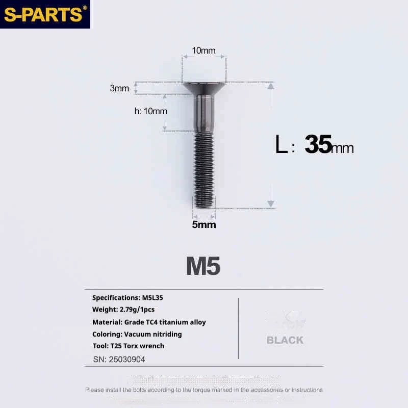 S-PARTS Countersunk Head Series M5 L06-55mm Titanium Screws