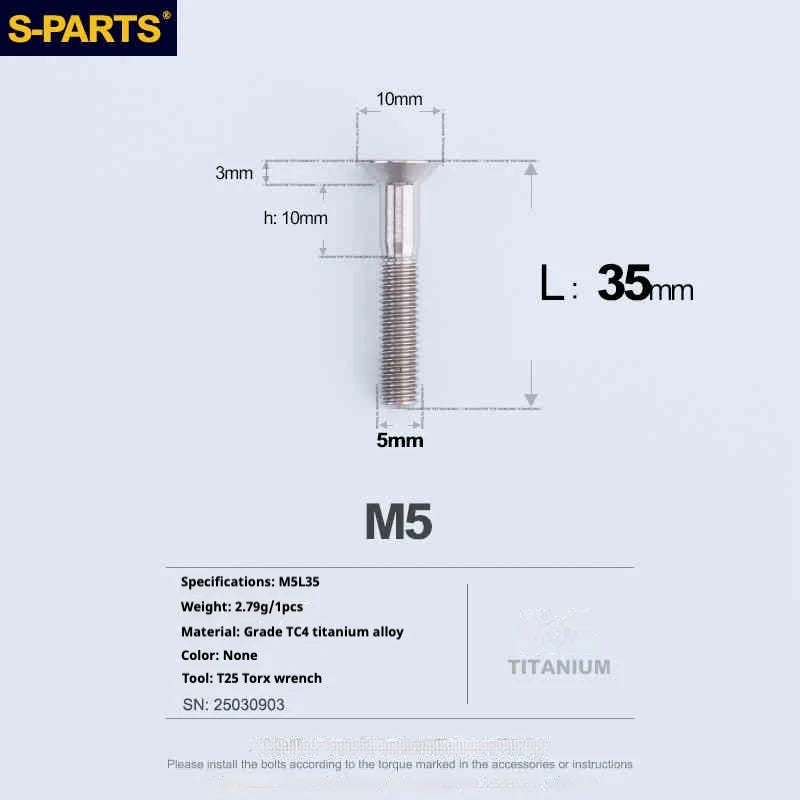 S-PARTS Countersunk Head Series M5 L06-55mm Titanium Screws