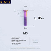 S-PARTS Countersunk Head Series M5 L06-55mm Titanium Screws