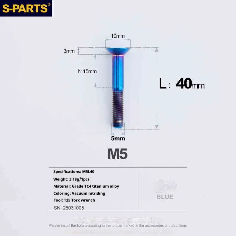 S-PARTS Countersunk Head Series M5 L06-55mm Titanium Screws