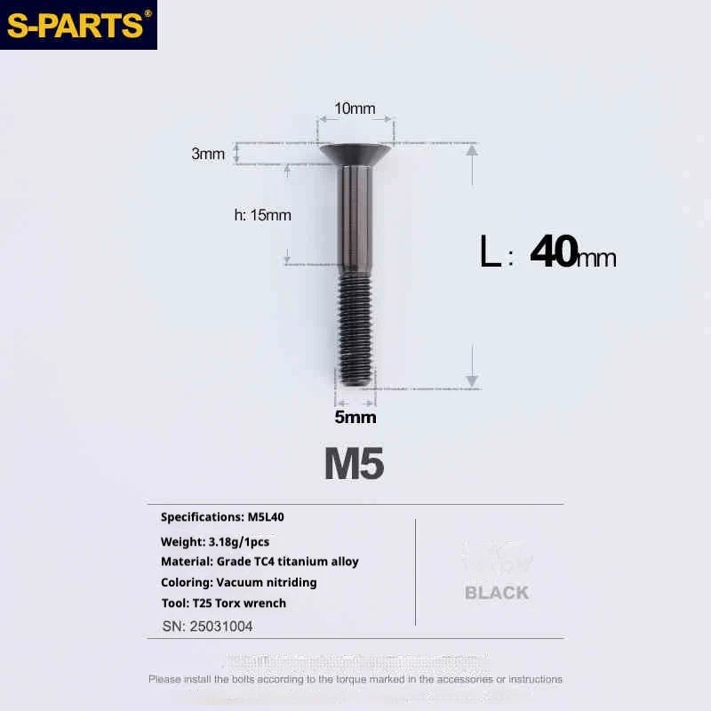 S-PARTS Countersunk Head Series M5 L06-55mm Titanium Screws
