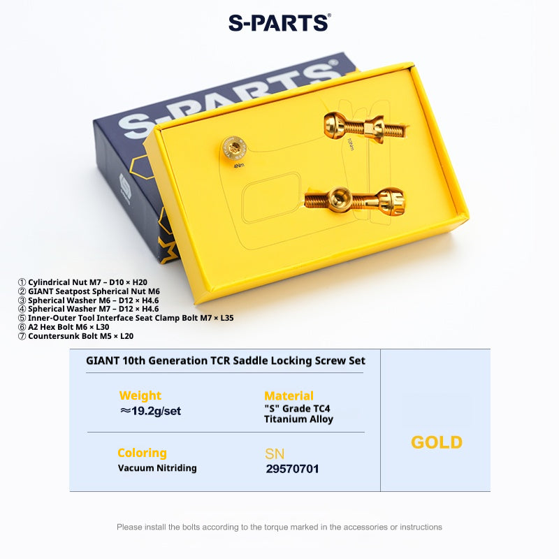 S-PARTS Giant TCR / Propel / Defy Titanium Seatpost Clamp Bolt Kit Gold TCR SL10