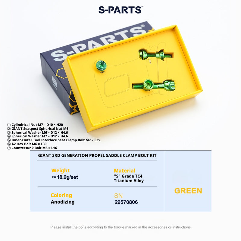 S-PARTS Giant TCR / Propel / Defy Titanium Seatpost Clamp Bolt Kit Green PROPEL SL3