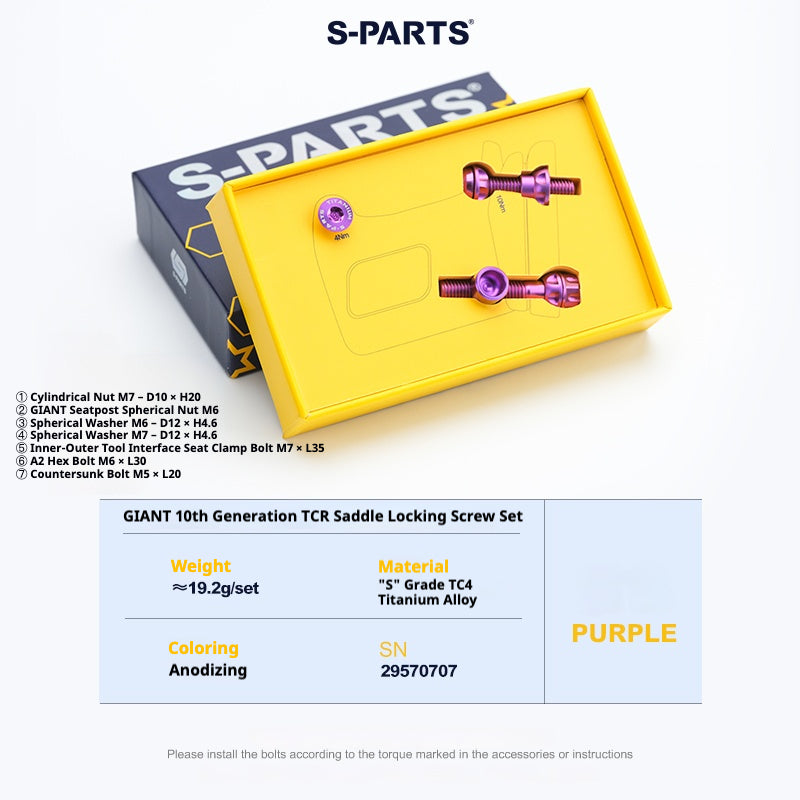 S-PARTS Giant TCR / Propel / Defy Titanium Seatpost Clamp Bolt Kit Purple TCR SL10