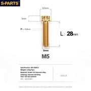 S-PARTS Golden A3 Series M5 L06-95mm Titanium Screws for Motorcycles and Cars