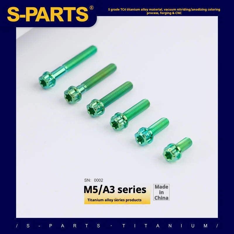 S-PARTS Green A3 Series M5 L06-110mm Titanium Screws for Motorcycles and Cars