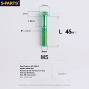 S-PARTS Green A3 Series M5 L06-110mm Titanium Screws for Motorcycles and Cars