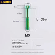 S-PARTS Green A3 Series M5 L06-110mm Titanium Screws for Motorcycles and Cars