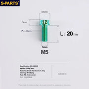S-PARTS Green A3 Series M5 L06-110mm Titanium Screws for Motorcycles and Cars