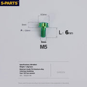 S-PARTS Green A3 Series M5 L06-110mm Titanium Screws for Motorcycles and Cars