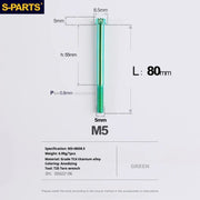 S-PARTS Green A3 Series M5 L06-110mm Titanium Screws for Motorcycles and Cars