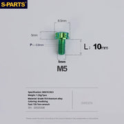 S-PARTS Green A3 Series M5 L06-110mm Titanium Screws for Motorcycles and Cars