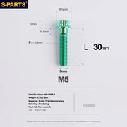 S-PARTS Green A3 Series M5 L06-110mm Titanium Screws for Motorcycles and Cars