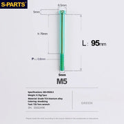 S-PARTS Green A3 Series M5 L06-110mm Titanium Screws for Motorcycles and Cars