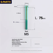 S-PARTS Green A3 Series M5 L06-110mm Titanium Screws for Motorcycles and Cars