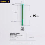 S-PARTS Green A3 Series M5 L06-110mm Titanium Screws for Motorcycles and Cars