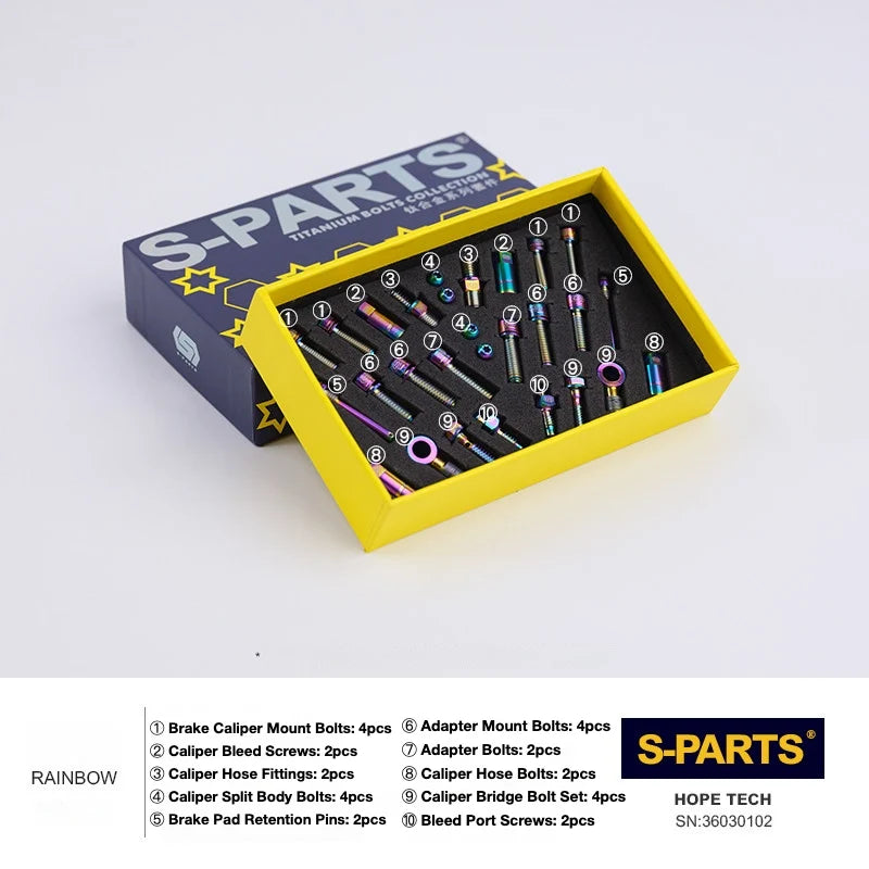 S-PARTS HOPE Titanium Brake Bolt Kit HOPE TECH Complete Kit (28pcs) Rainbow