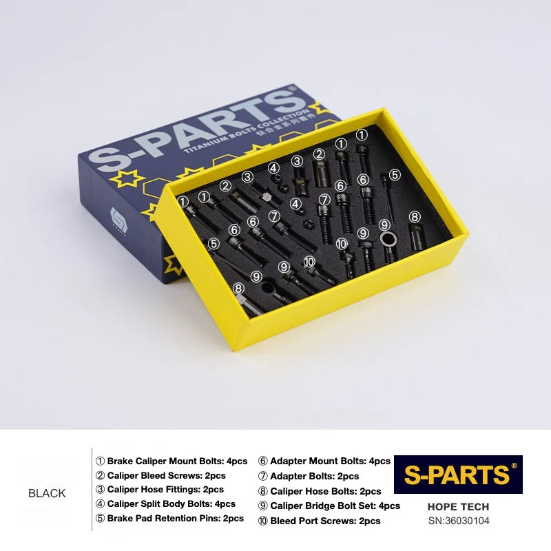 S-PARTS HOPE Titanium Brake Bolt Kit HOPE TECH Complete Kit (28pcs) Black
