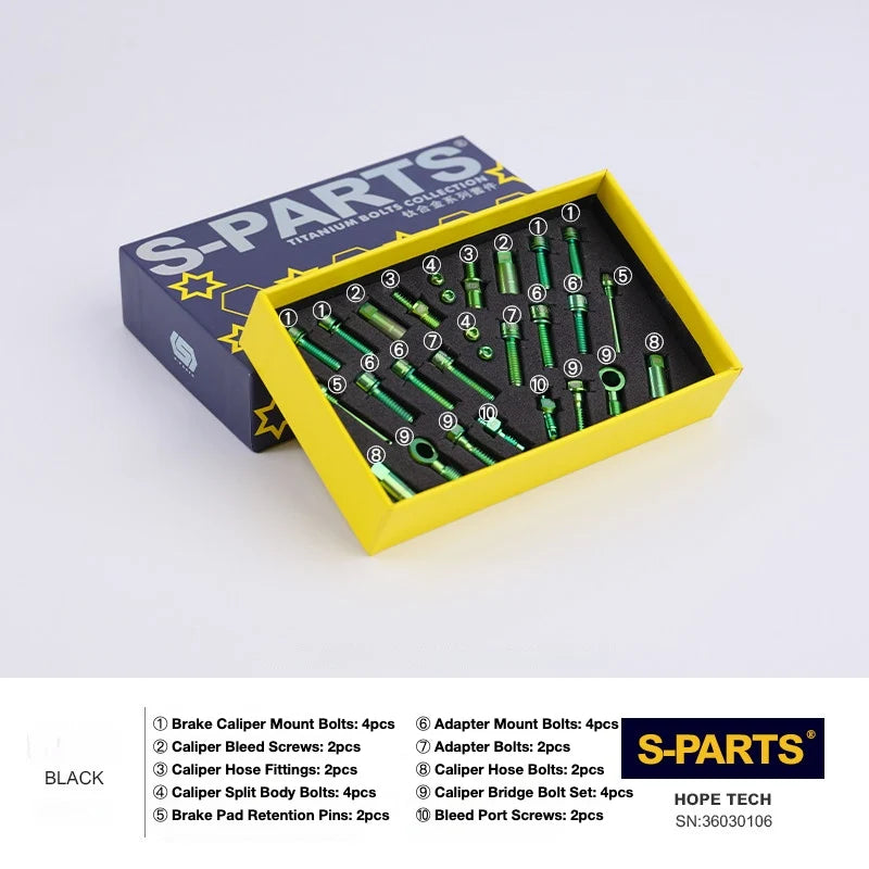 S-PARTS HOPE Titanium Brake Bolt Kit HOPE TECH Complete Kit (28pcs) Green