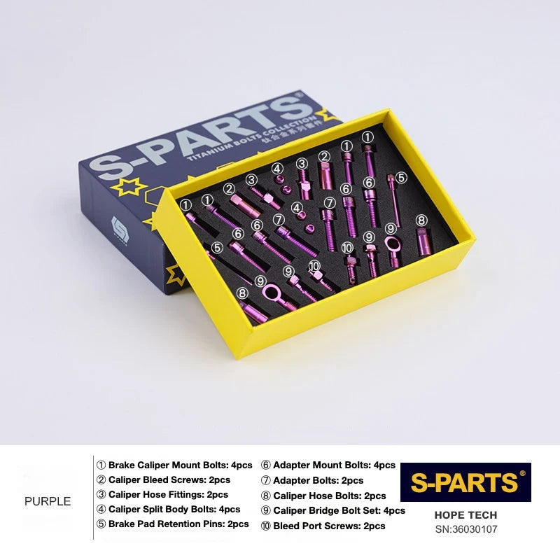 S-PARTS HOPE Titanium Brake Bolt Kit HOPE TECH Complete Kit (28pcs) Purple