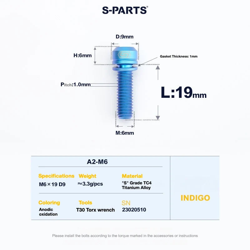S-PARTS HOPE Titanium Brake Bolt Kit Brake Caliper Mount Bolt×1 Indigo Blue