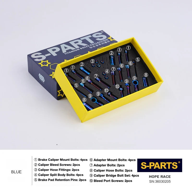 S-PARTS HOPE Titanium Brake Bolt Kit HOPE RACE Complete Kit (28pcs) Blue