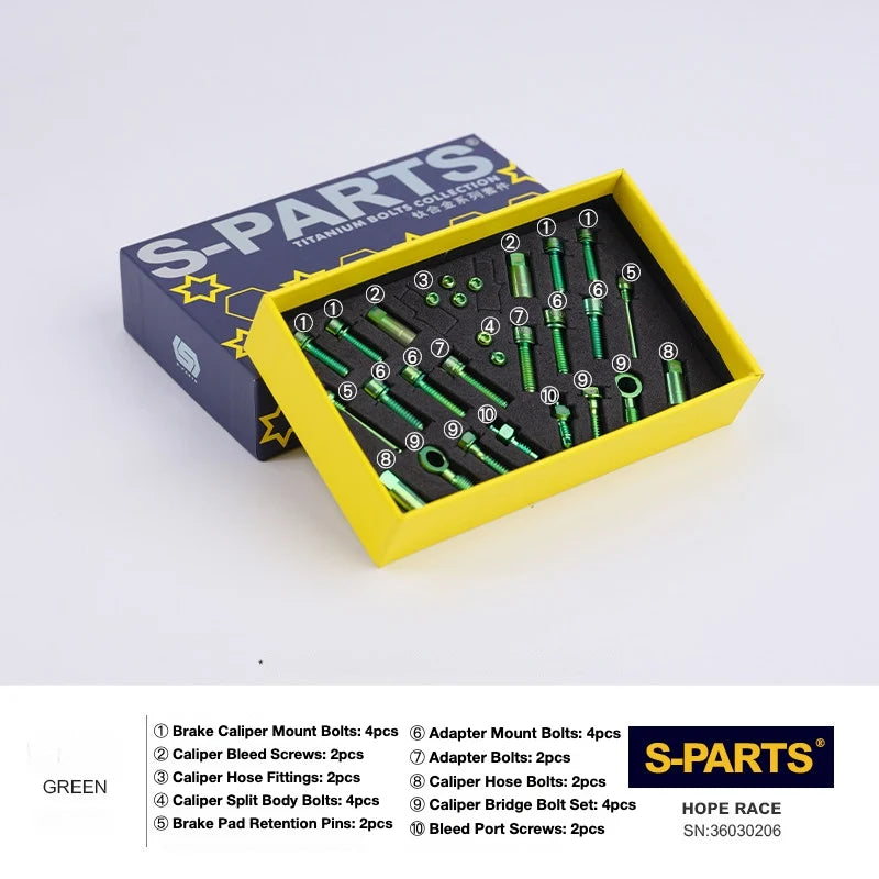 S-PARTS HOPE Titanium Brake Bolt Kit HOPE RACE Complete Kit (28pcs) Green