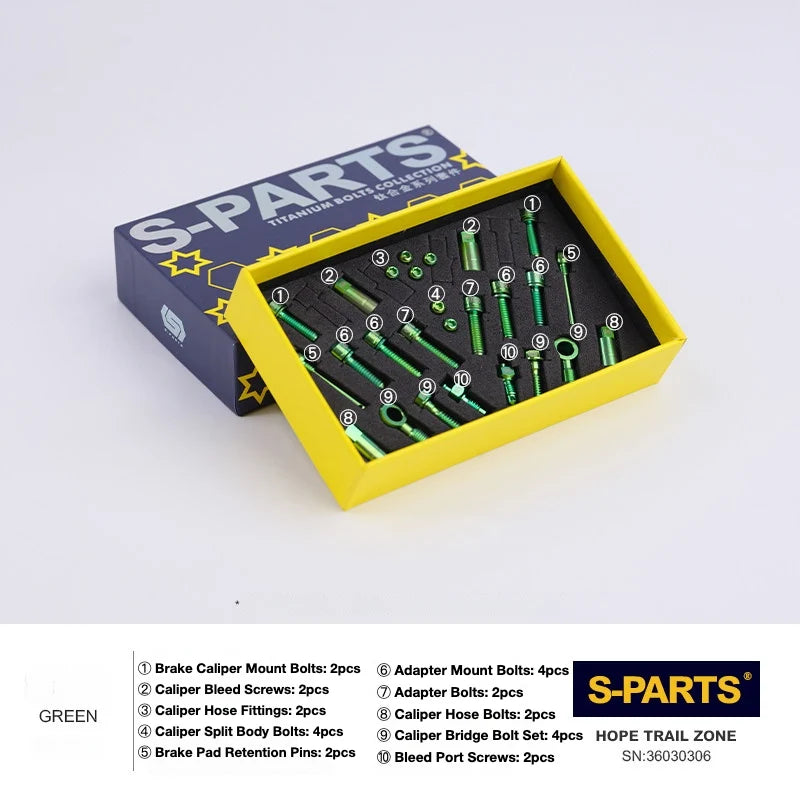 S-PARTS HOPE Titanium Brake Bolt Kit HOPE TRAIL / ZONE Complete Kit (26pcs) Green