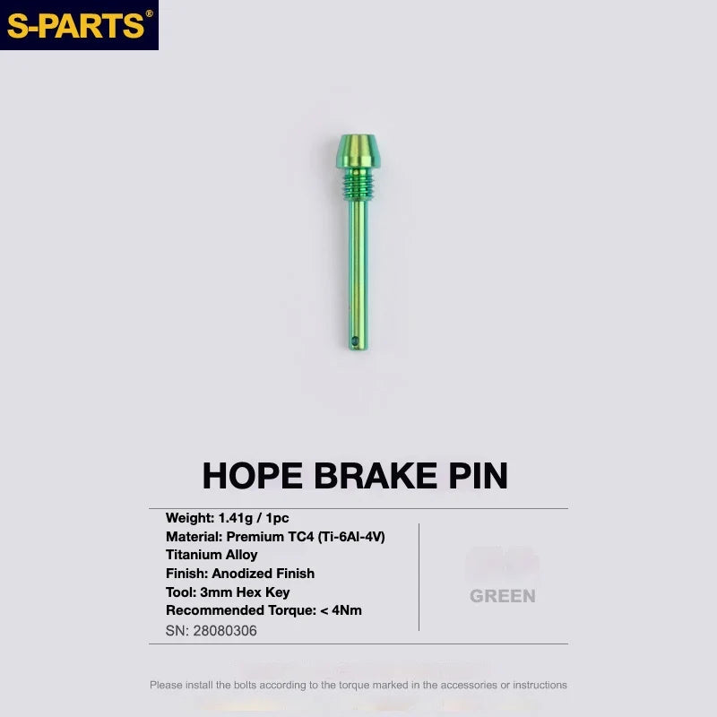 S-PARTS HOPE Titanium Brake Bolt Kit HOPE Brake Pad Retaining Pin ×1 Green