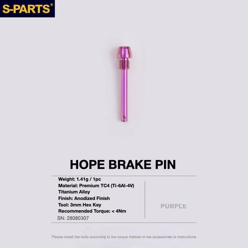 S-PARTS HOPE Titanium Brake Bolt Kit HOPE Brake Pad Retaining Pin ×1 Purple