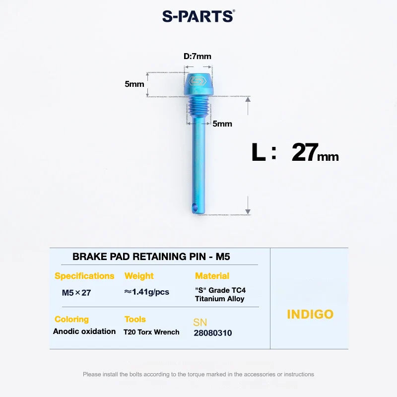 S-PARTS HOPE Titanium Brake Bolt Kit HOPE Brake Pad Retaining Pin ×1 Indigo Blue