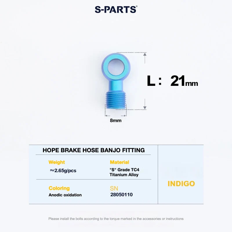 S-PARTS HOPE Titanium Brake Bolt Kit HOPE Banjo Fitting×1 Indigo Blue