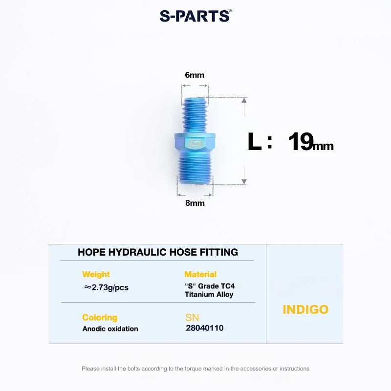 S-PARTS HOPE Titanium Brake Bolt Kit HOPE Hydraulic Hose Fitting×1 Indigo Blue