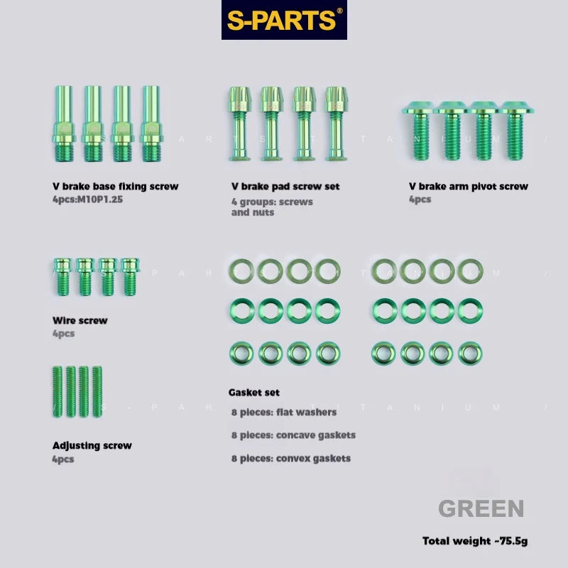 S-PARTS Litepro Titanium V-Brake Screw Series Green