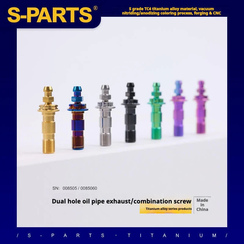 S-PARTS M10 × 29mm Double Titanium Banjo Bolt with Bleed Nipple Kit