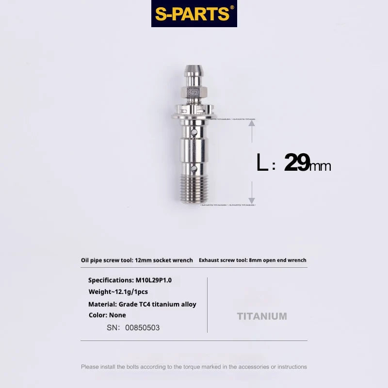 S-PARTS M10 × 29mm Double Titanium Banjo Bolt with Bleed Nipple Kit P1.0