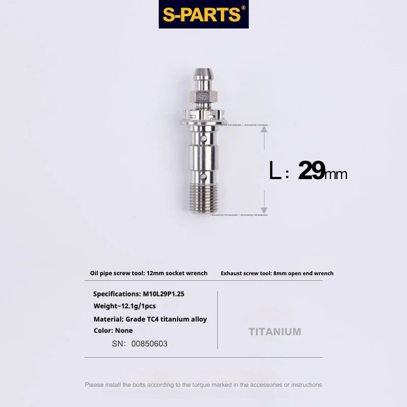S-PARTS M10 × 29mm Double Titanium Banjo Bolt with Bleed Nipple Kit P1.25
