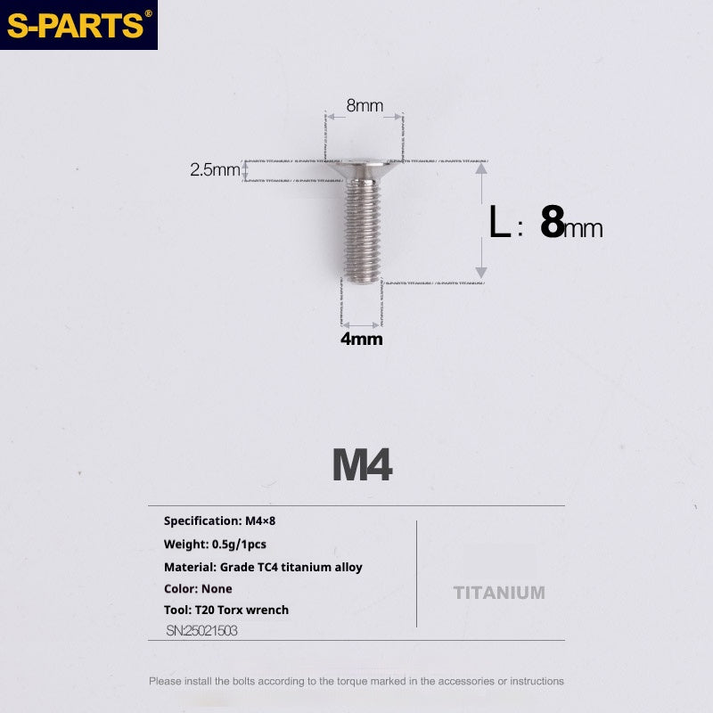 S-PARTS M4 Countersunk Titanium Screws — L8–45mm L8mm