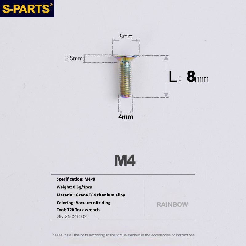 S-PARTS M4 Countersunk Titanium Screws — L8–45mm L8mm Rainbow