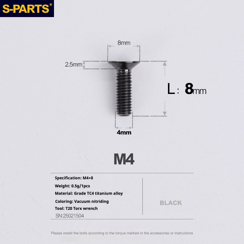 S-PARTS M4 Countersunk Titanium Screws — L8–45mm L8mm Black