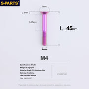 S-PARTS M4 Countersunk Titanium Screws — L8–45mm L45mm Purple