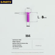 S-PARTS M4 Countersunk Titanium Screws — L8–45mm L8mm Purple