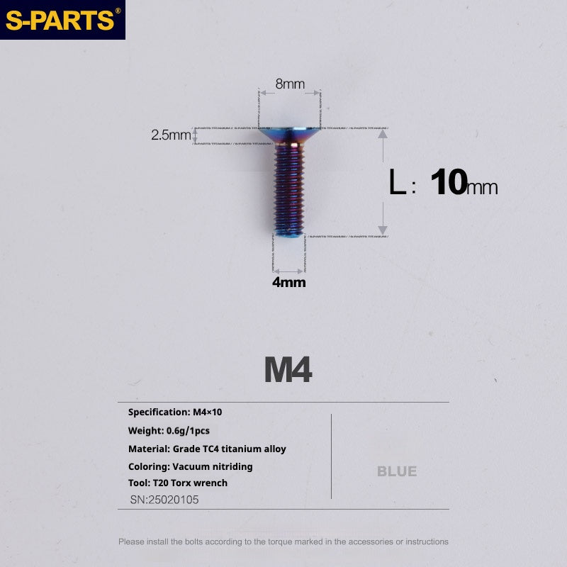 S-PARTS M4 Countersunk Titanium Screws — L8–45mm L10mm Blue