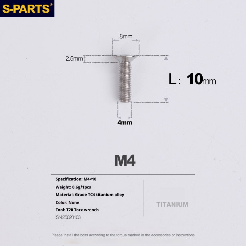 S-PARTS M4 Countersunk Titanium Screws — L8–45mm L10mm