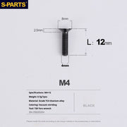 S-PARTS M4 Countersunk Titanium Screws — L8–45mm L12mm Black