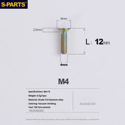 S-PARTS M4 Countersunk Titanium Screws — L8–45mm L12mm Rainbow