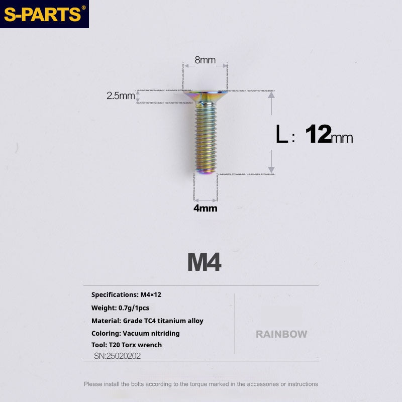 S-PARTS M4 Countersunk Titanium Screws — L8–45mm L12mm Rainbow